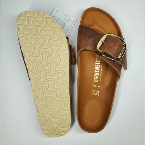 Birkenstock Madrid Big Buckle Cognac Leather Sandals - Picture 4 of 6